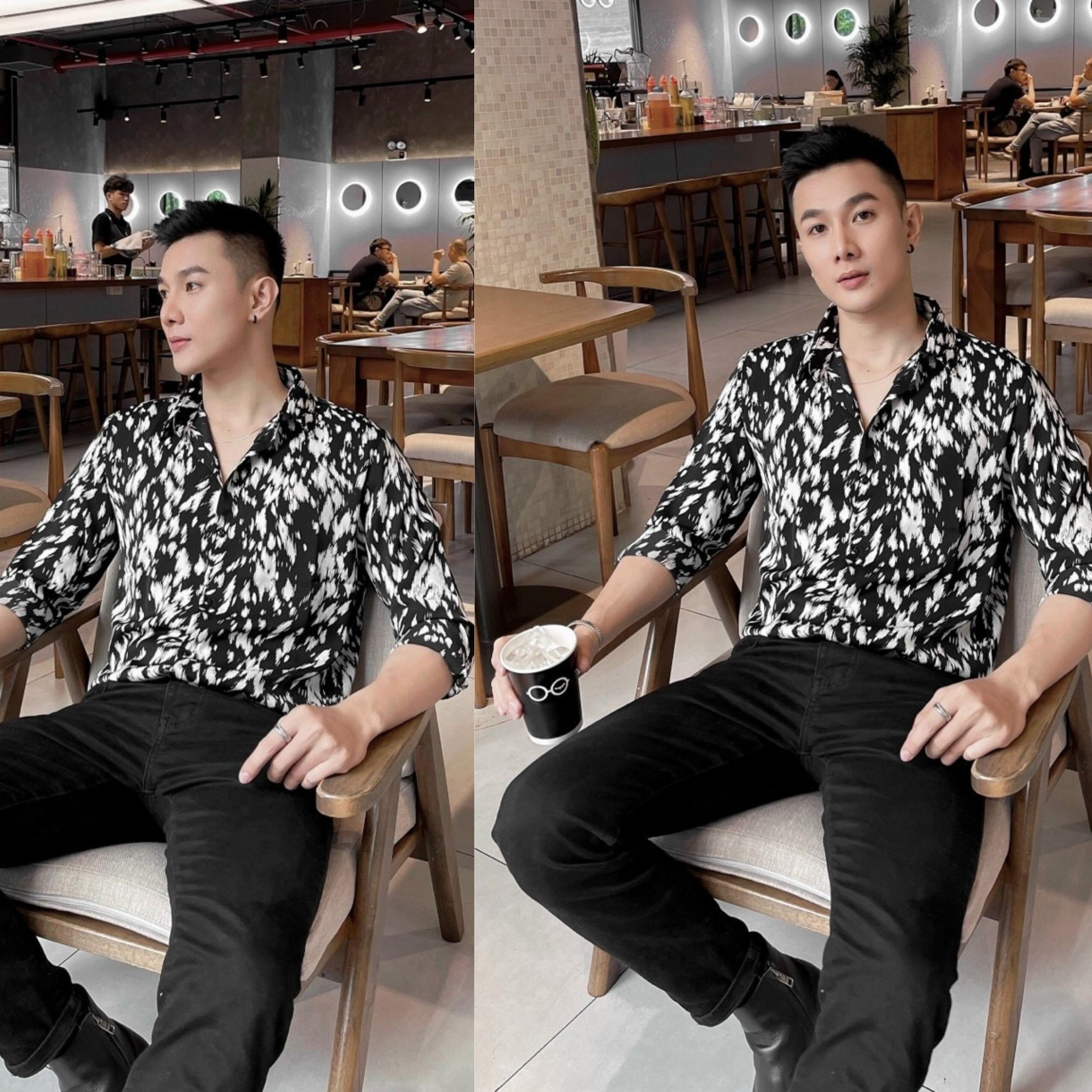 áo sơ mi lụa tay dài họa tiết S9