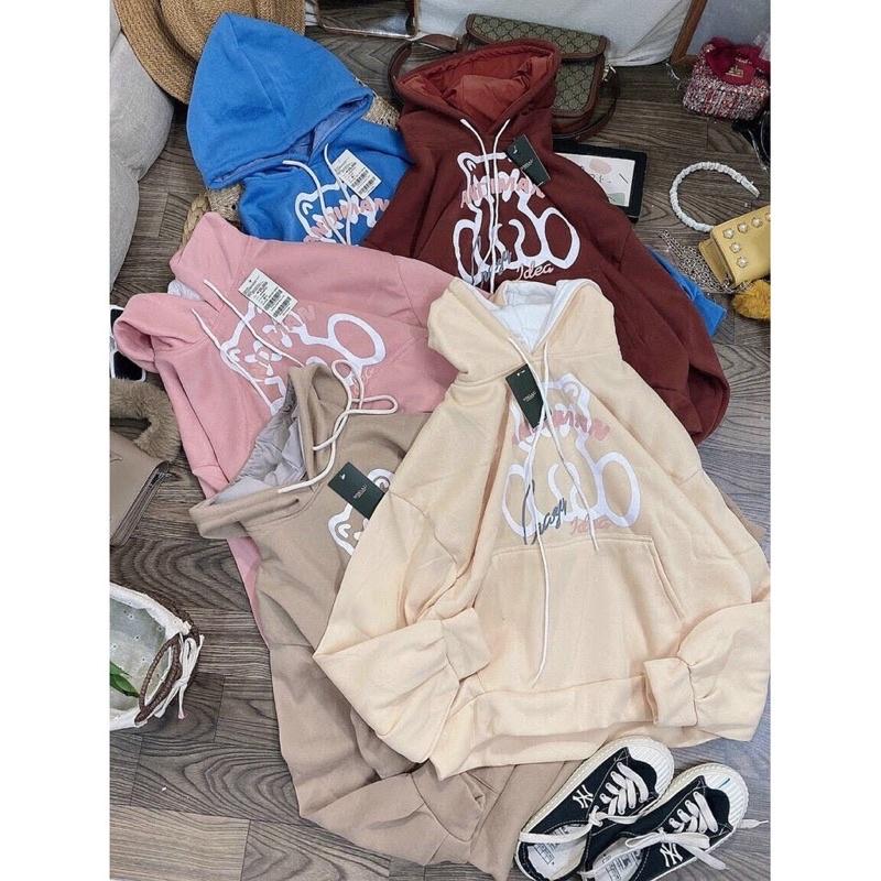Áo khoác chui đầu hoodie nỉ ngoại tay phồng in gấu unisex ulzzang nam nữ AN426