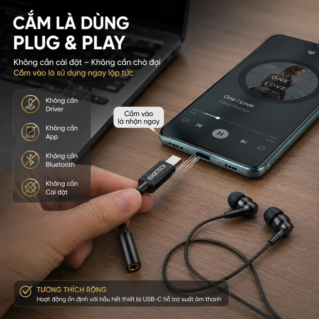 Cáp Chuyển âm thanh USB-C Sang Audio 3.5mm Choetech AUX003-BK Có DAC Hi-Res 24bit/96kHz Cho Tai Nghe Có Dây Loa Ô Tô cho iPad, Macbook, iPhone, Samsung, Huawei, Oppo - Hàng nhập khẩu