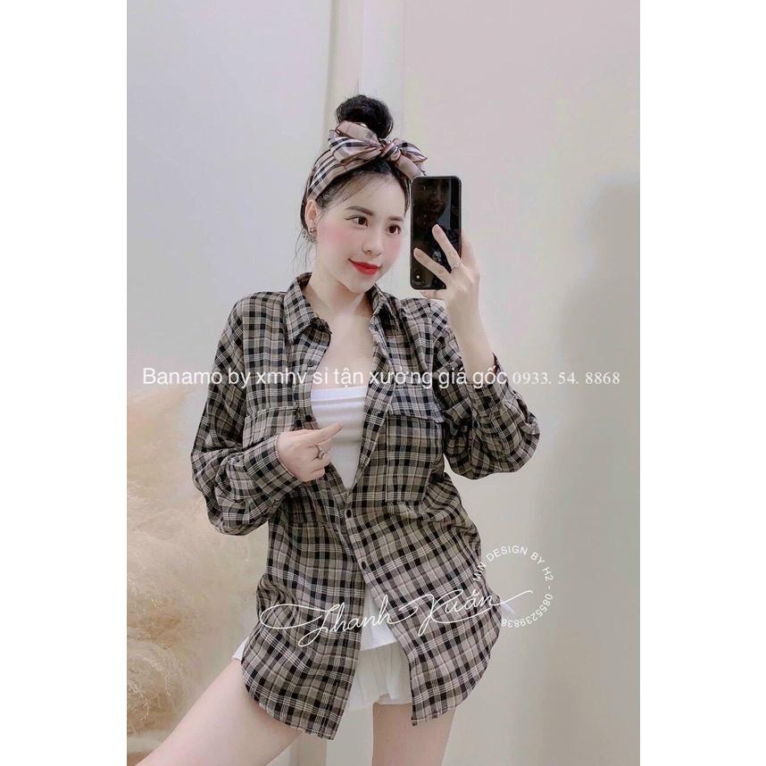 Áo sơ mi kẻ dài tay 2 túi ngực from dài thời trang Banamo Fashion sơ mi kẻ 2 túi ngực dài tay 3918