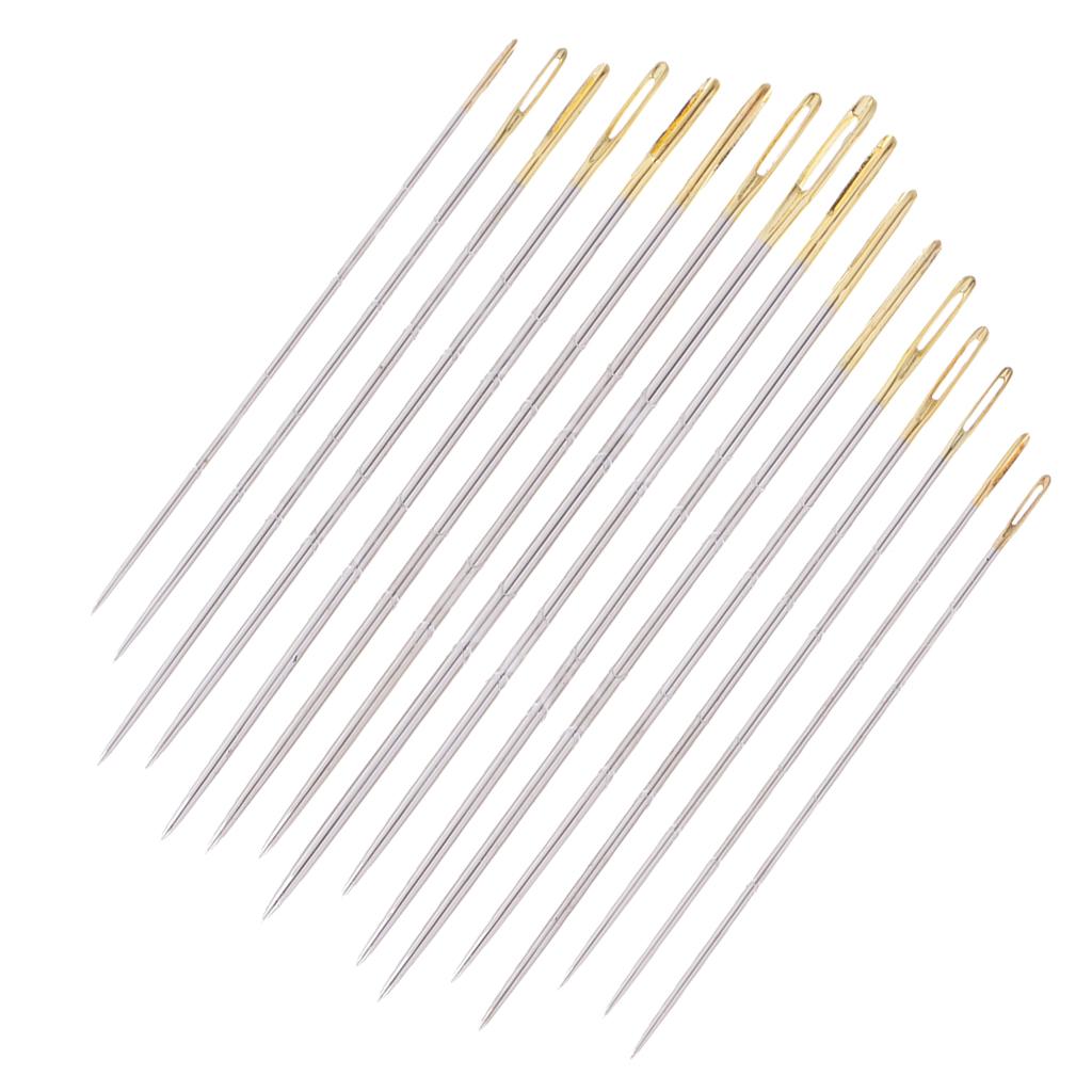 16Pcs/set Mixed Sizes Steel Hand Sewing Needles Embroidery Mending Gold Tail