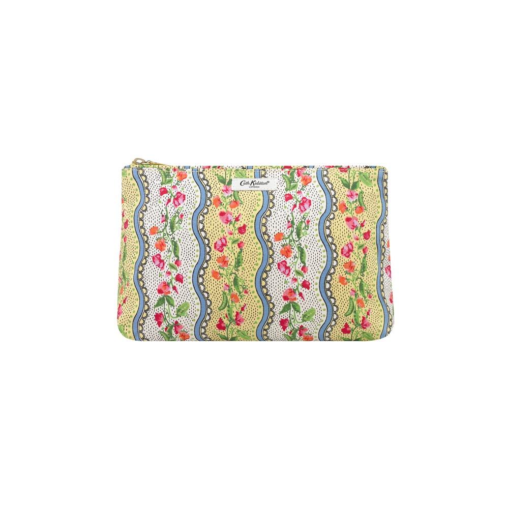 Cath Kidston - Túi đựng mỹ phẩm/Zip Cosmetic Bag - Sweet Pea Stripe Small - Yellow -1042641