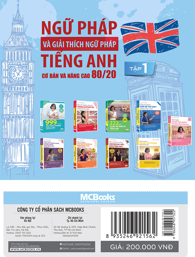 Ngữ Pháp Và Giải Thích Ngữ Pháp Tiếng Anh Cơ Bản Và Nâng Cao Tập 1 ( tải APP MCBOOKS để trải nghiệm hệ sinh thái MCPlatform và nhận quà tặng ) tặng thêm bookmark