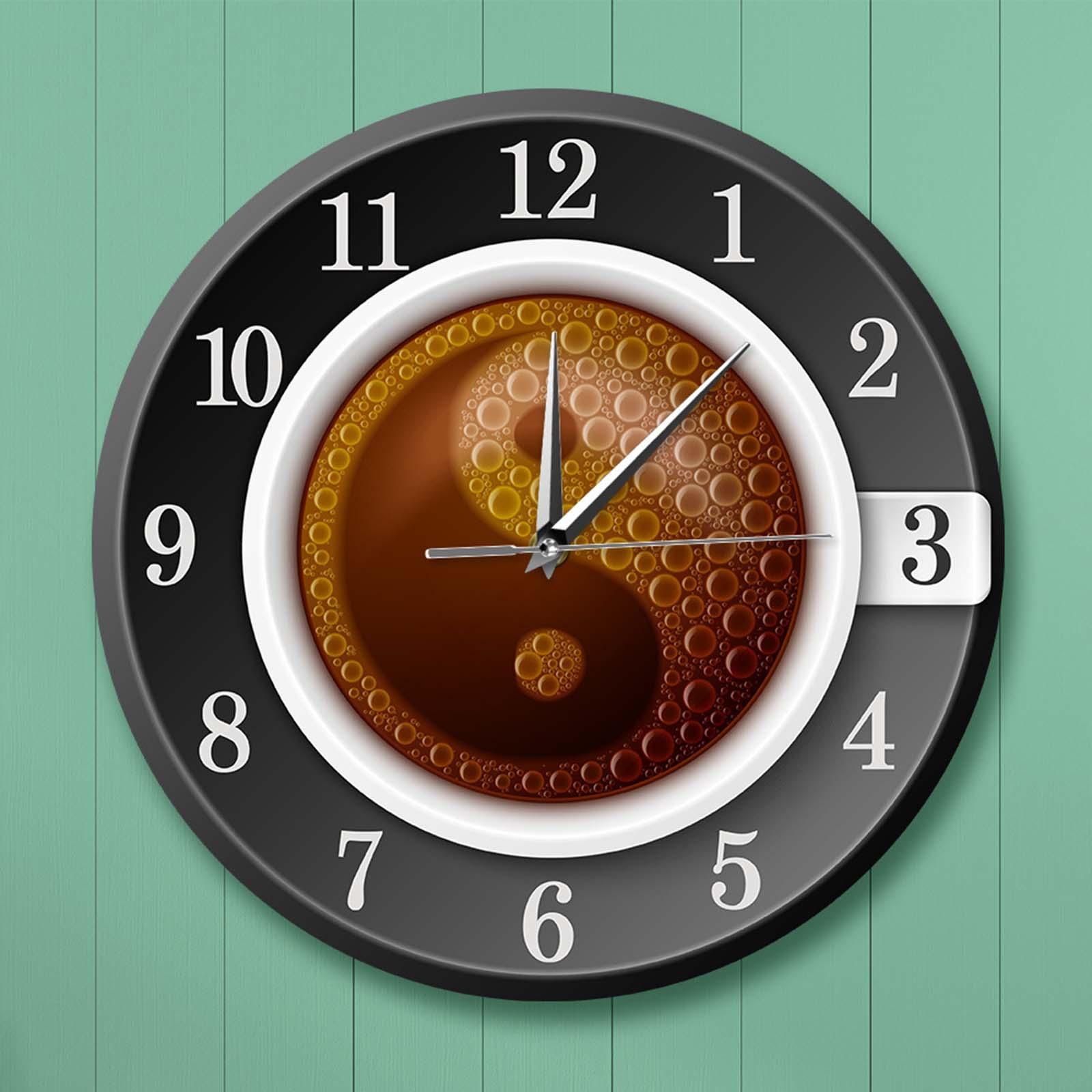 Creative Coffee Cup Wall Clock 12 inch for Study Room Cafe Shop Decorative