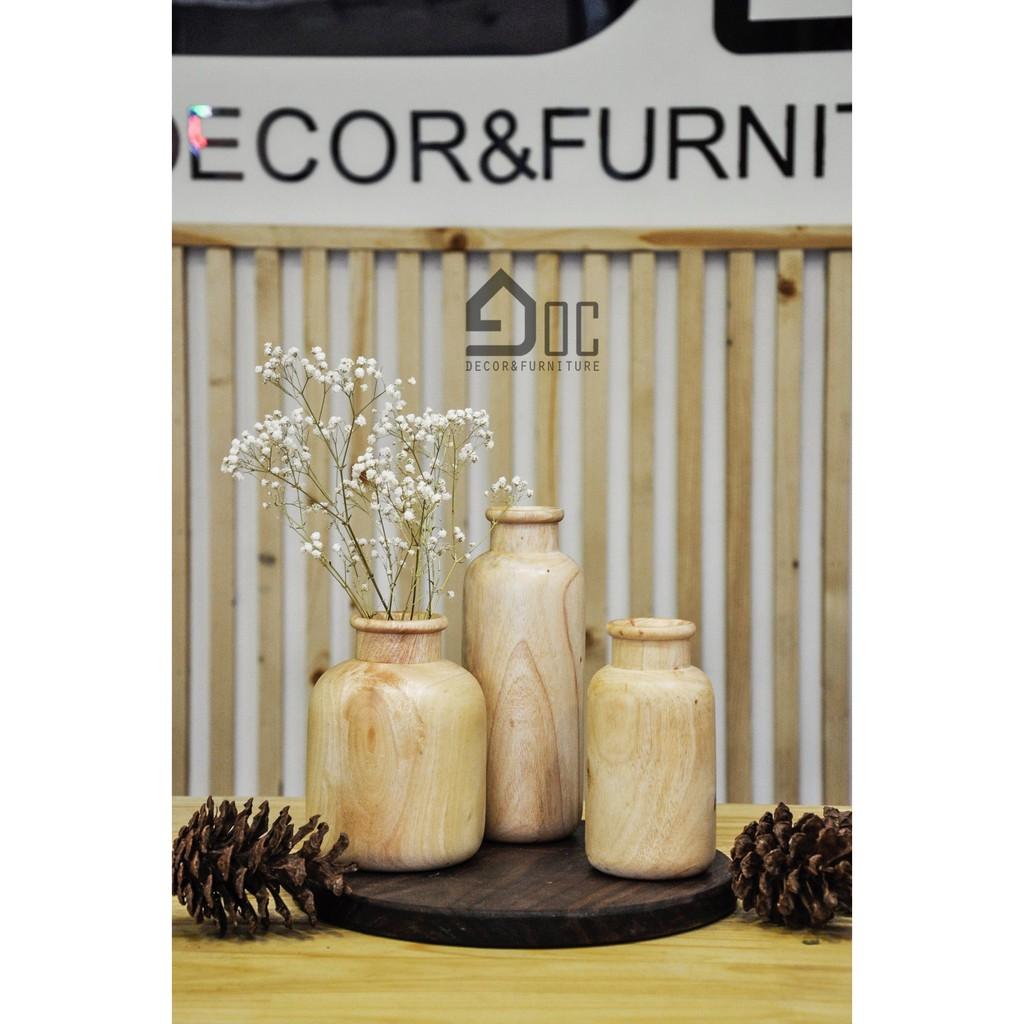 Set lọ hoa gỗ, hoa trang trí thủ công mỹ nghệ LH06