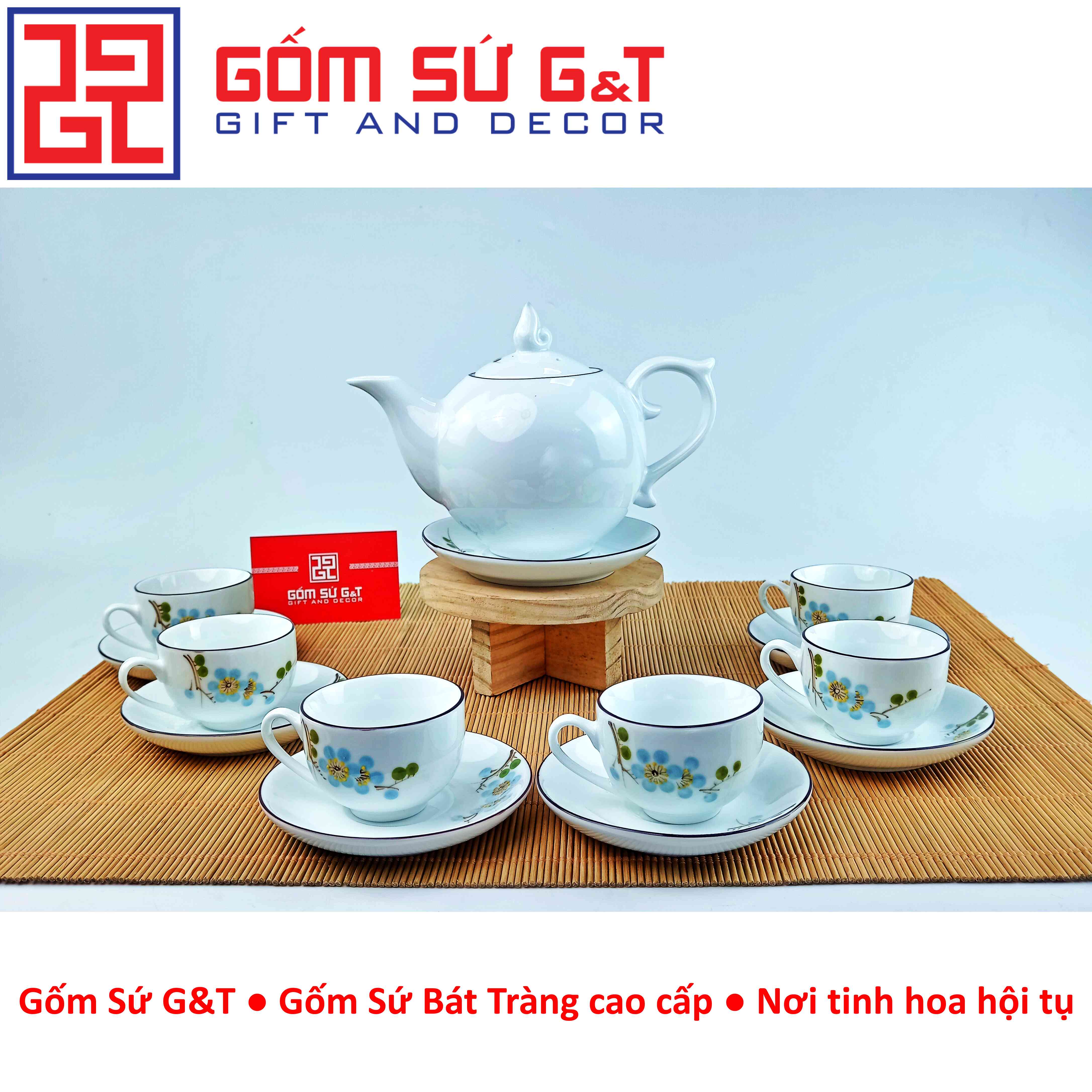 Bộ trà chóp lửa vẽ hoa đào xanh Gốm sứ G&amp;T