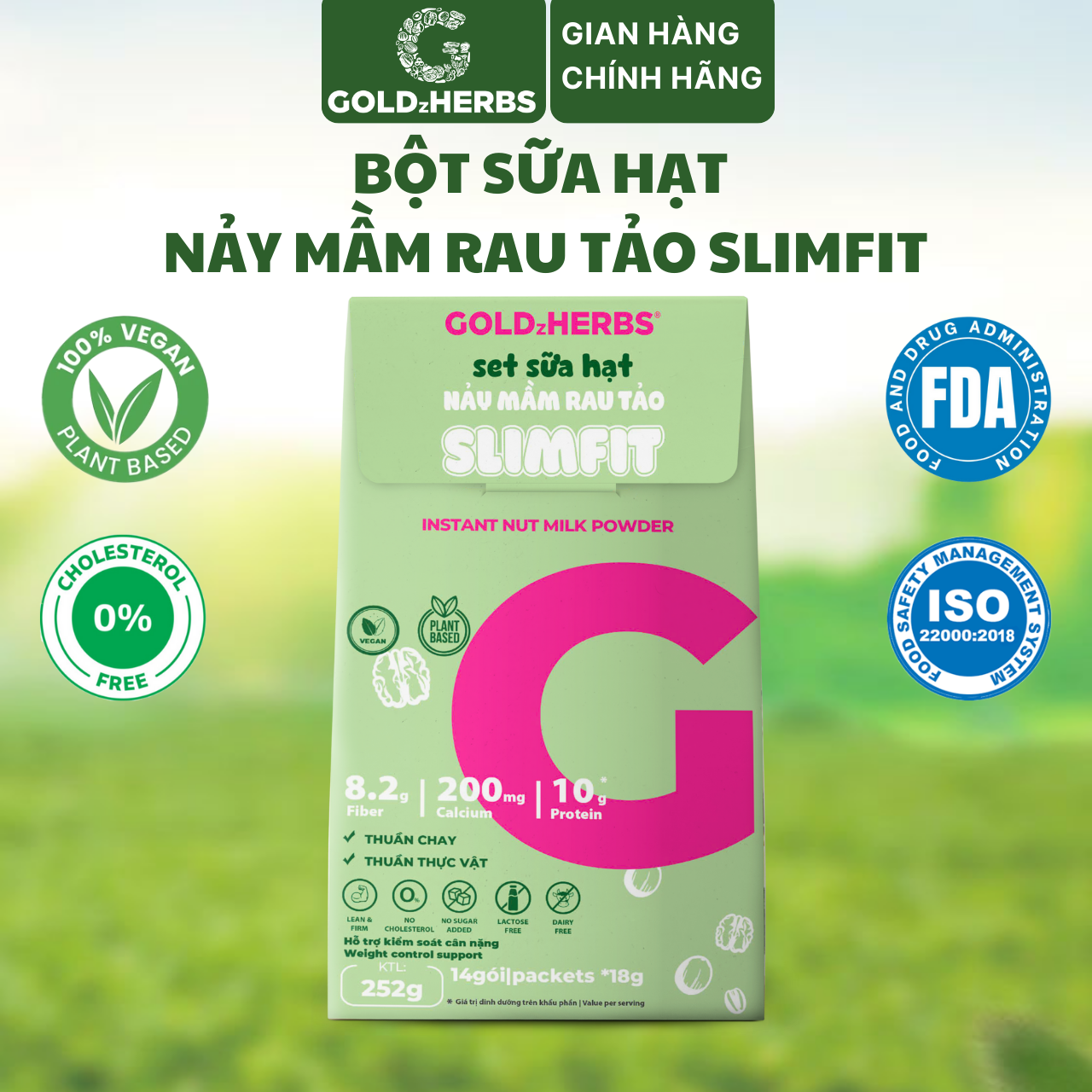 Hàng chính hãng - Bột sữa hạt nảy mầm rau tảo GoldzHerbs Slimfit - 12 gói/ 252g/ 500g