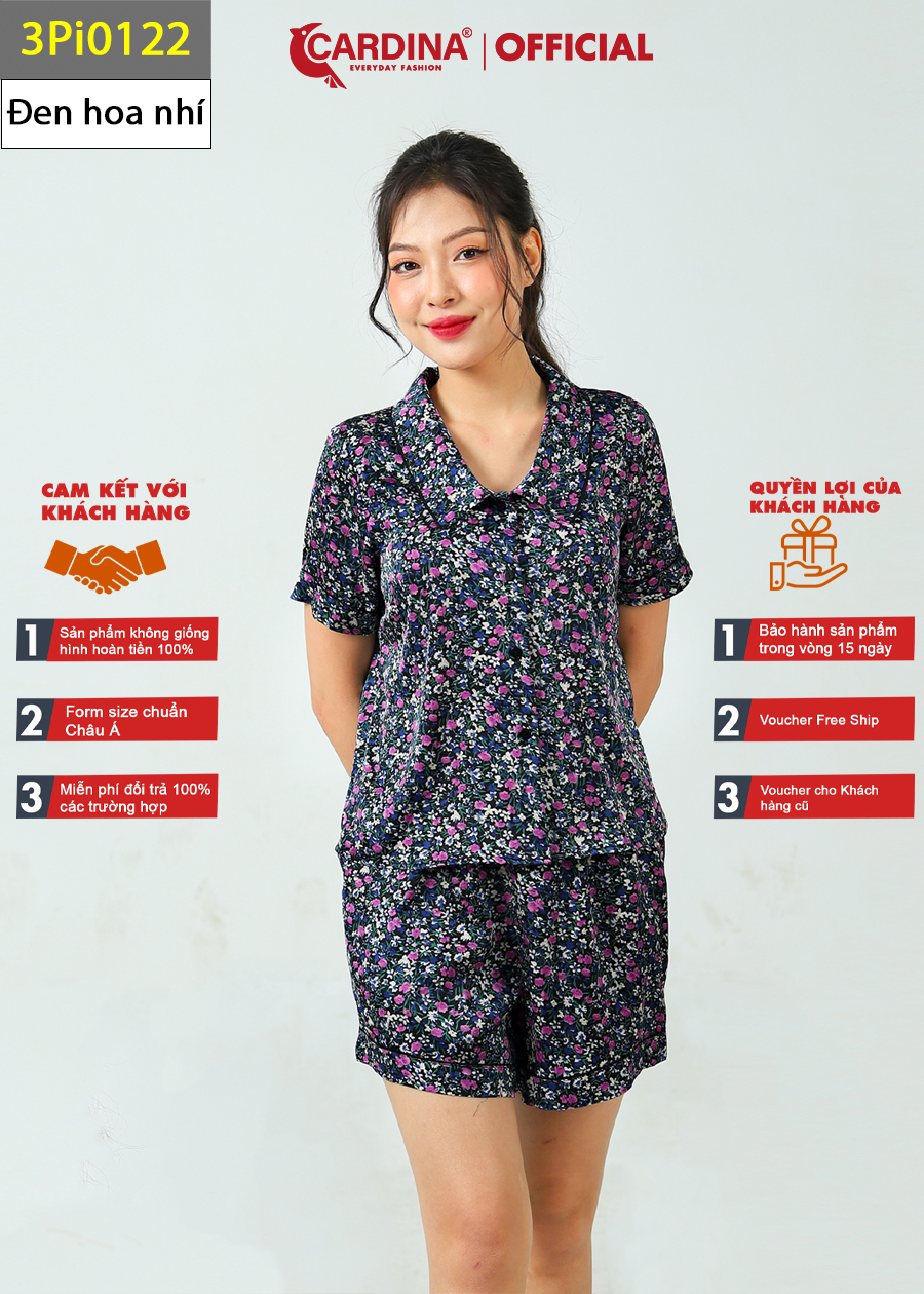 Đồ Bộ Nữ CARDINA Pijama Chất Lụa Satin Nhật Cao Cấp Quần Đùi Áo Cộc Tay Họa Tiết 3Pi01