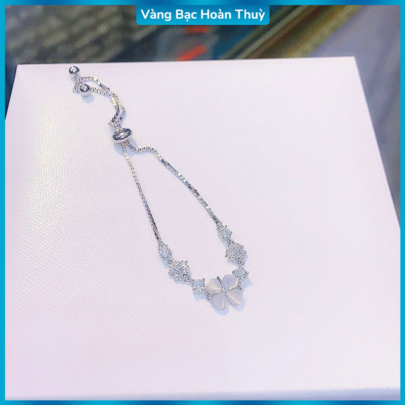 Vòng Tay Lắc Tay Bạc Nữ Cỏ 4 Lá May Mắn Cao Cấp