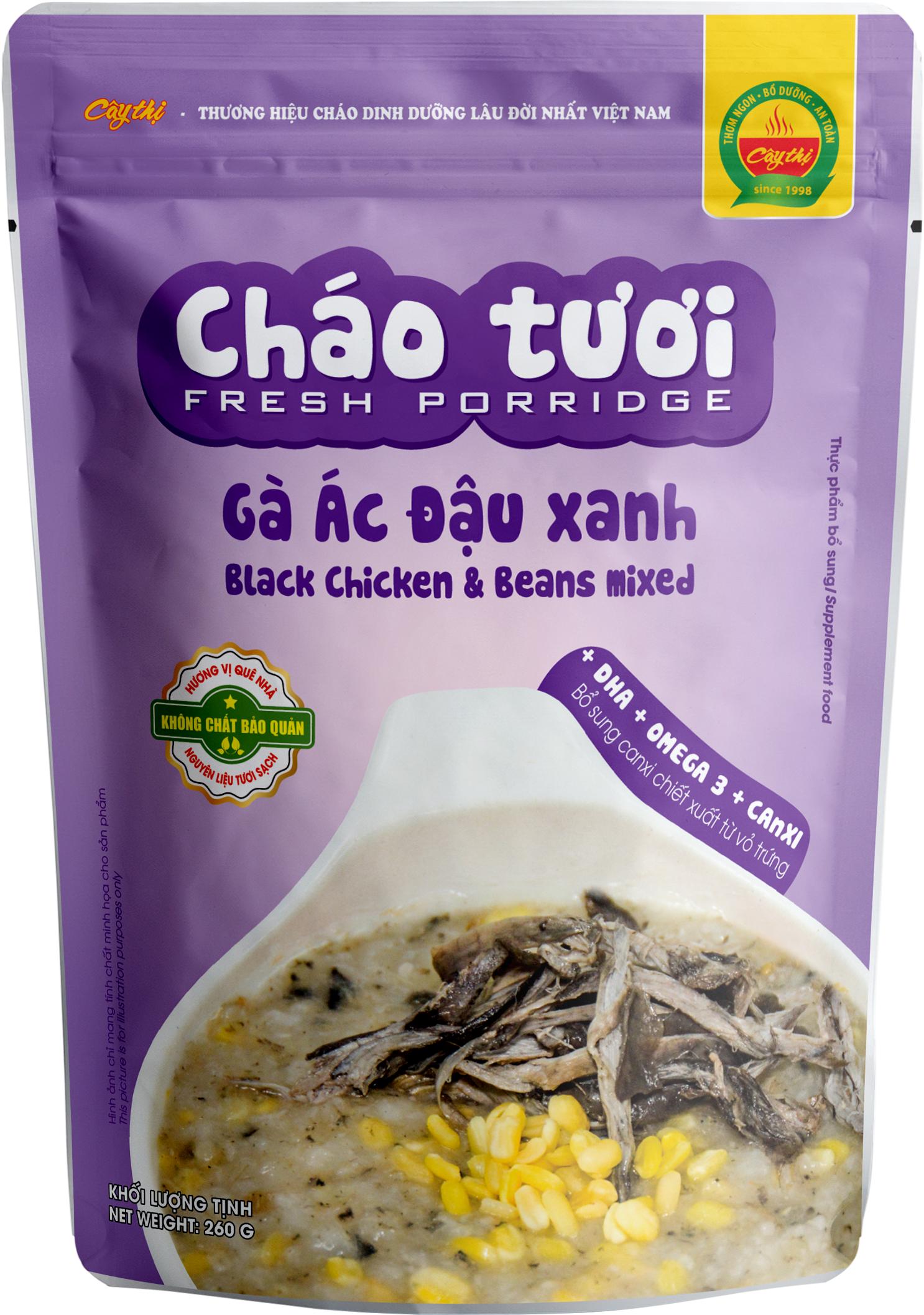 Combo 4 Gói Cháo Tươi Cây Thị Vị: Gà Ác Đậu Xanh, Lươn Đậu Xanh, Thịt Bò, Rau Củ Thập Cẩm