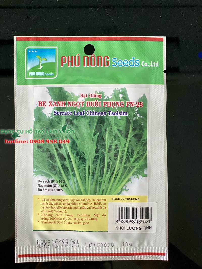 HẠT GIỐNG CẢI BẸ XANH NGỌT ĐUÔI PHỤNG 10G - PHÚ NÔNG