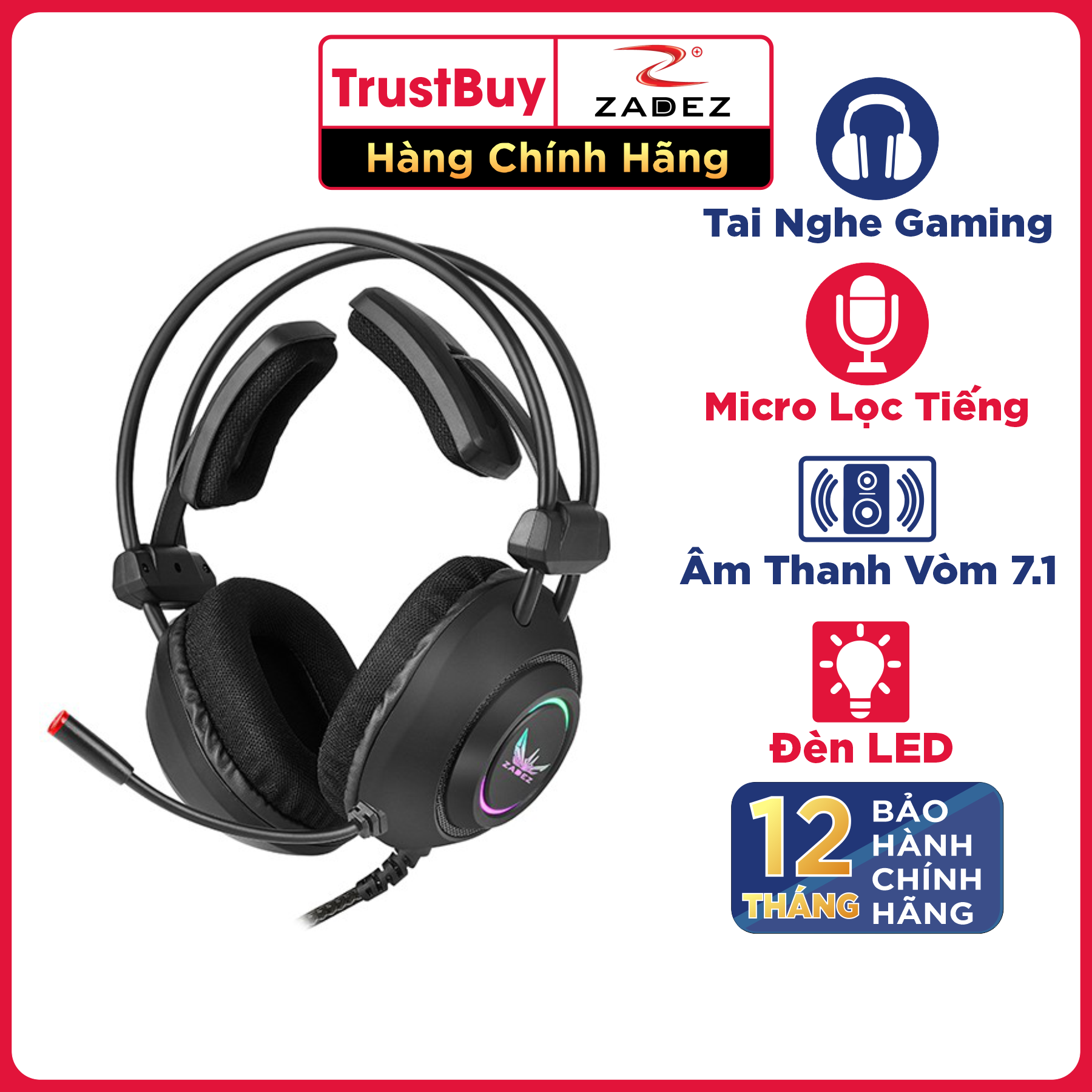 Tai Nghe Gaming ZADEZ GT326P Micro Lọc Ồn, Âm Thanh 7.1 Đèn LED RGB, Xoay 360 Độ - Hàng Chính Hãng