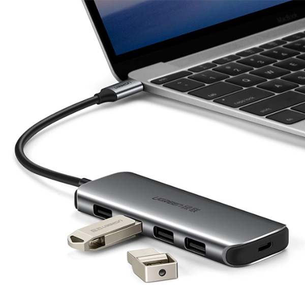 Hub USB Type-C ra 4 cổng USB 3.0 hỗ trợ cổng USB-C cấp nguồn chính hãng Ugreen 50980 cao cấp