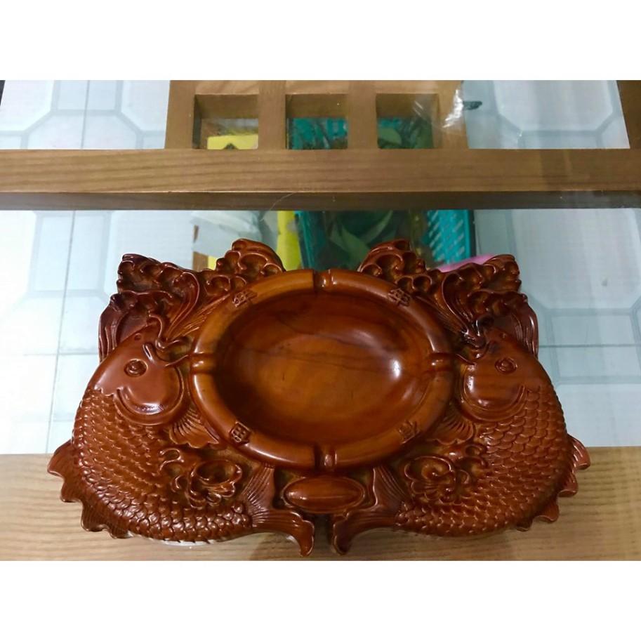Gạt tàn cá chép gỗ hương nguyên khối loại to