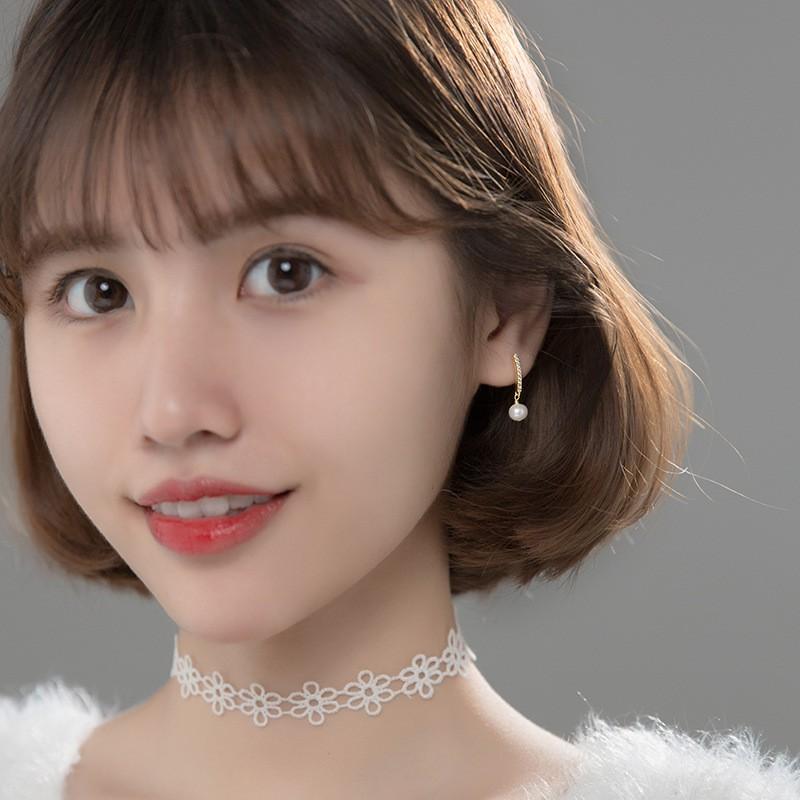 Khuyên tai bạc Ý s925 thanh bạc xi vàng ngắn ngọc G8211 - AROCH Jewelry