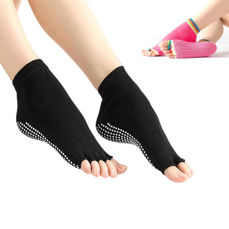 Nửa ngón chân yoga vớ không trượt ngón chân chống trượt pilates vớ chân mắt cá chân bền bỉ nửa ngón chân cotton sports woman Color: Rose 2