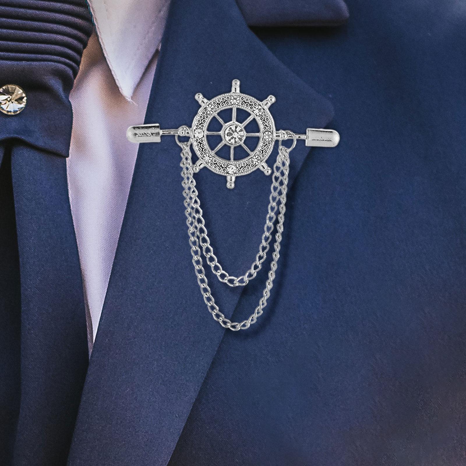 Tassel Chain Brooch Rudder Brooch for Men Suit Shirt Pins Decor Alloy Badge Jewelry Accessories Lapel Pin for Father's Day Gift Shirt