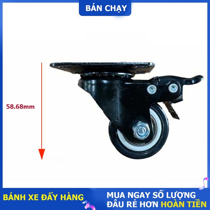 Bộ 4 bánh xe đẩy hàng (2 xoay có khóa - 2 xoay không khóa) loại tốt Kt 50x25 mm - Tải trọng 150kg - Di chuyển đa mặt sàn