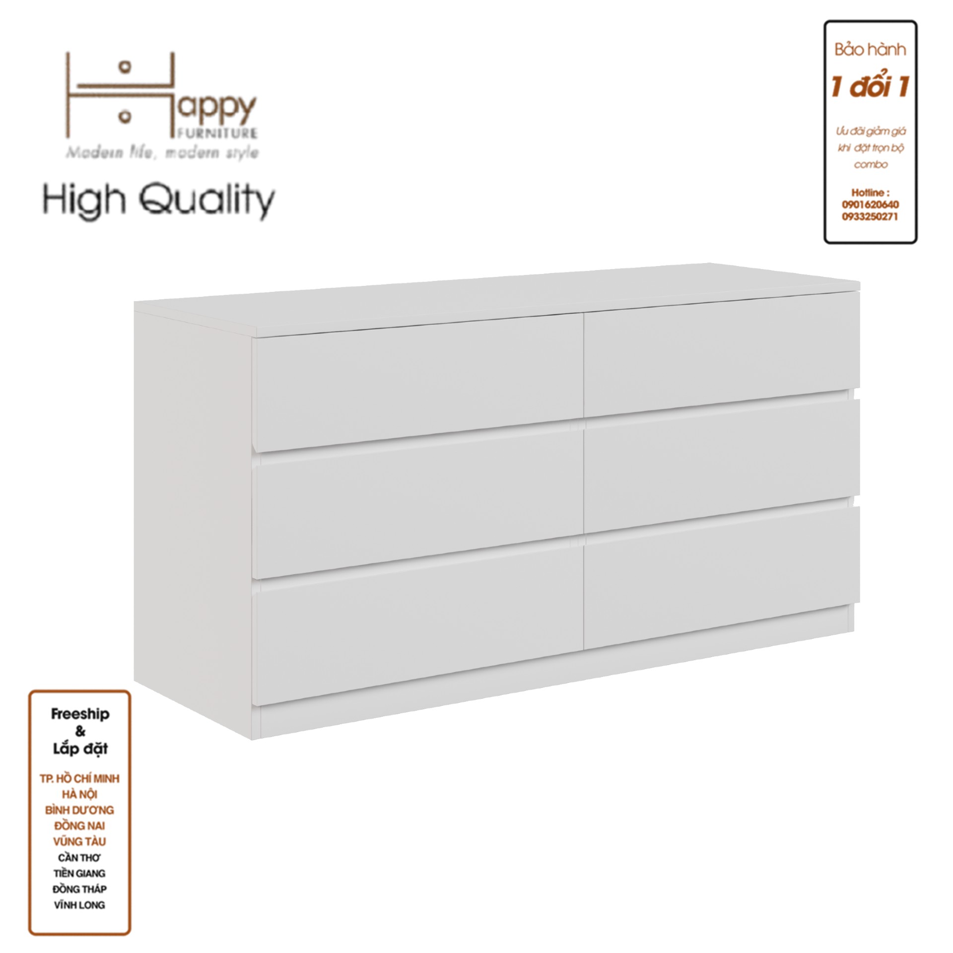 [Happy Home Furniture] OLA, Tủ lưu trữ 6 ngăn kéo, 128cm x 45cm x 66cm ( DxRxC), THK_087