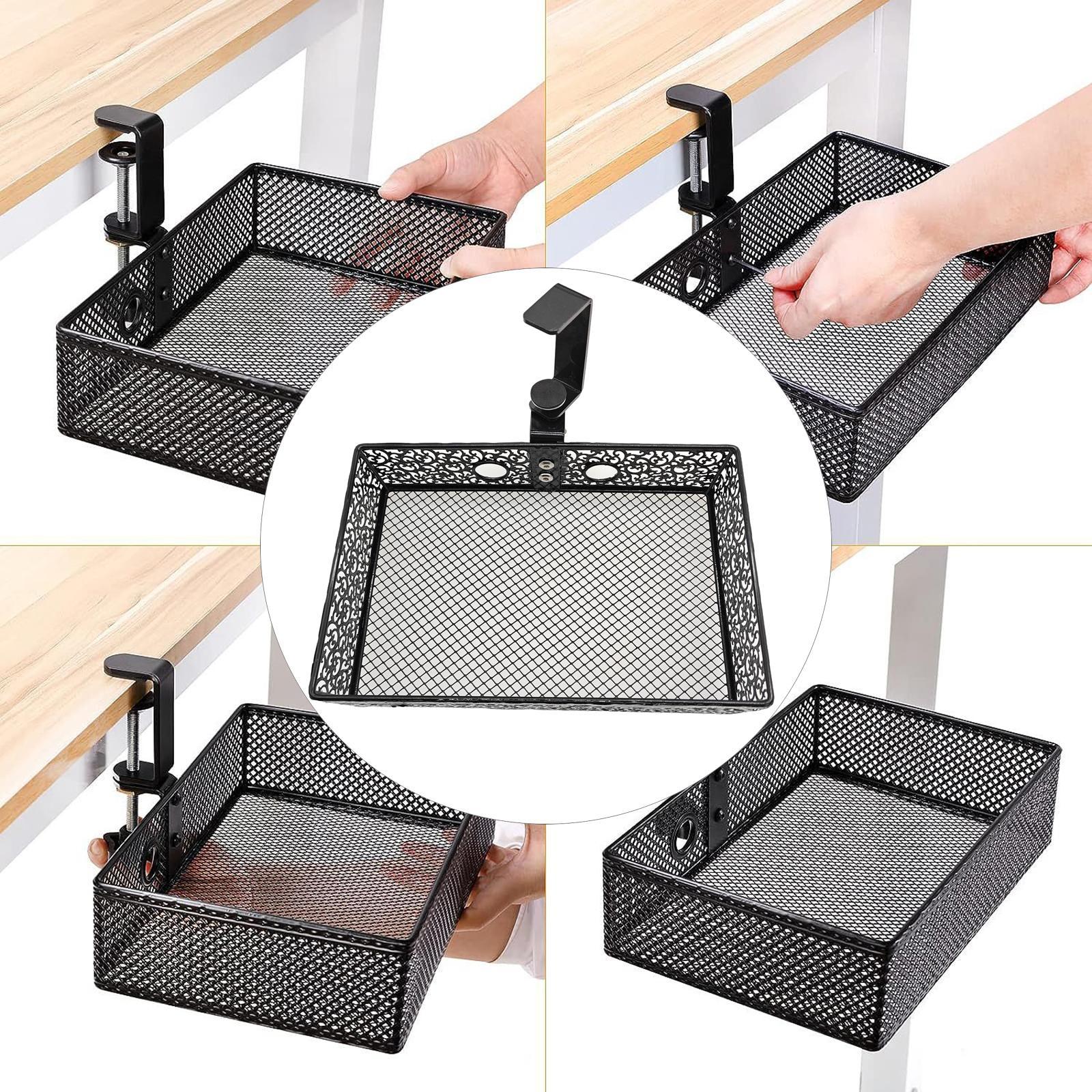 Under Desk Storage Organizer Swivel Metal Clamp Mount Stationary Holder