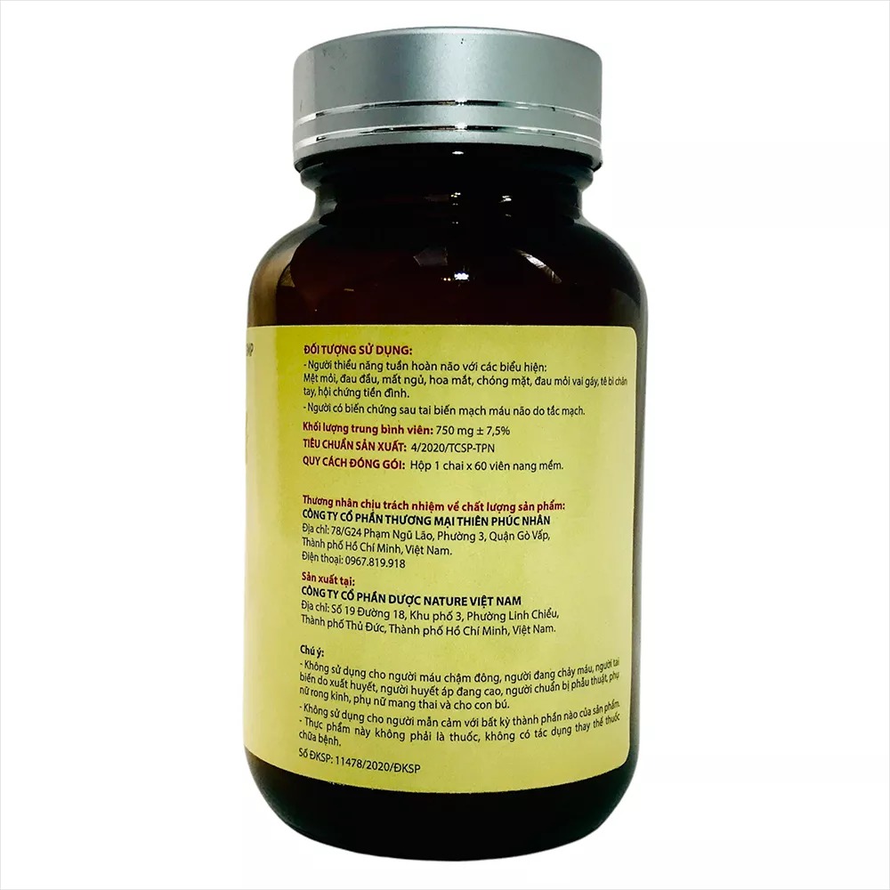 Viên Uống Bổ Não Hoạt Huyết TPN thành phần chính Ginkgo Biloba hỗ trợ cải thiện tuần hoàn máu,giảm đau đầu,ngủ ngon, tăng sức khỏe não bộ.