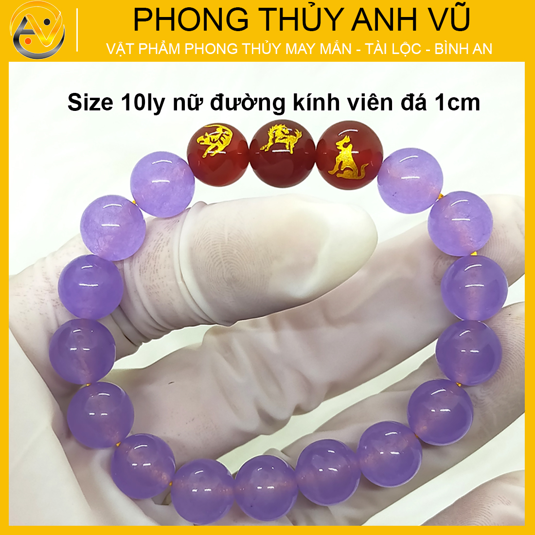 Vòng tay phong thủy mệnh hỏa cho nữ tam hợp dần ngọ tuất - chất liệu mã não tím tự nhiên - size 8 10ly - có khai quang điểm nhãn may mắn tài lộc - PHONG THỦY ANH VŨ