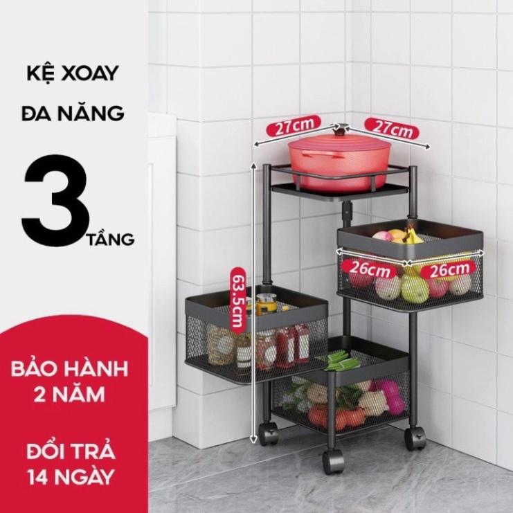 Kệ Xoay Đa Năng 360 Độ Đựng Rau Củ Quả Dáng Vuông, Kệ Đựng Đồ Thông Minh Tiết Kiệm Không Gian Thép Carbon Cao Cấp