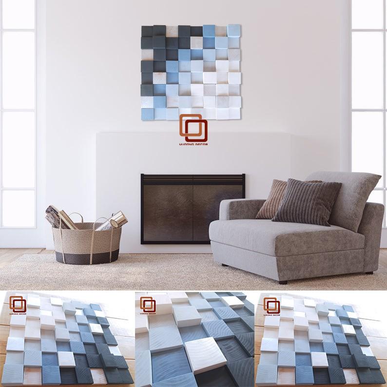 Tranh gỗ trang trí 3D XANH PASTEL  -