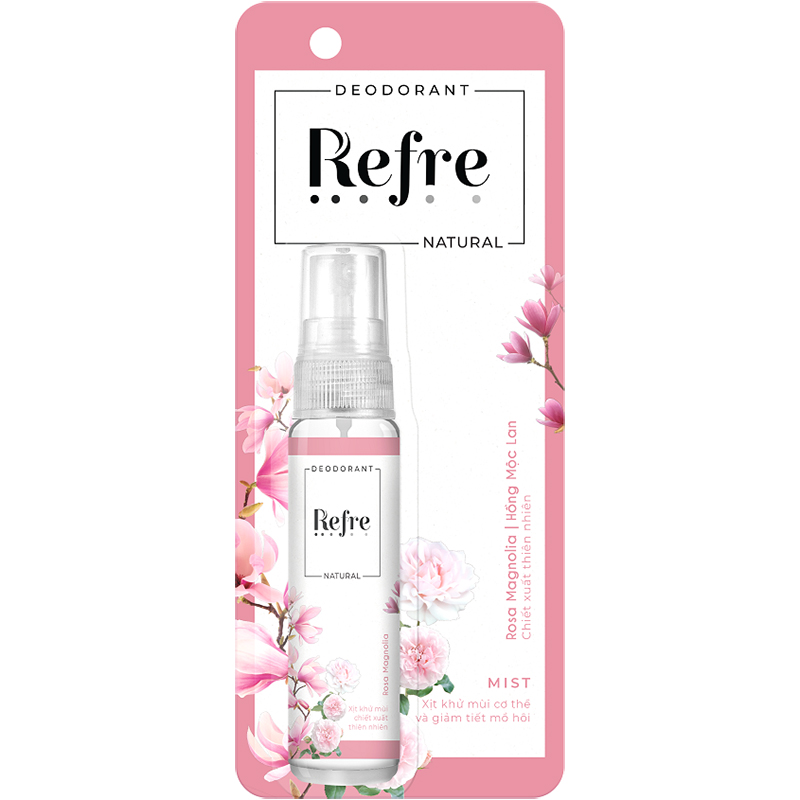 Xịt khử mùi chiết xuất thiên nhiên Refre Natural Rosa Magnolia Hồng Mộc Lan 30ml