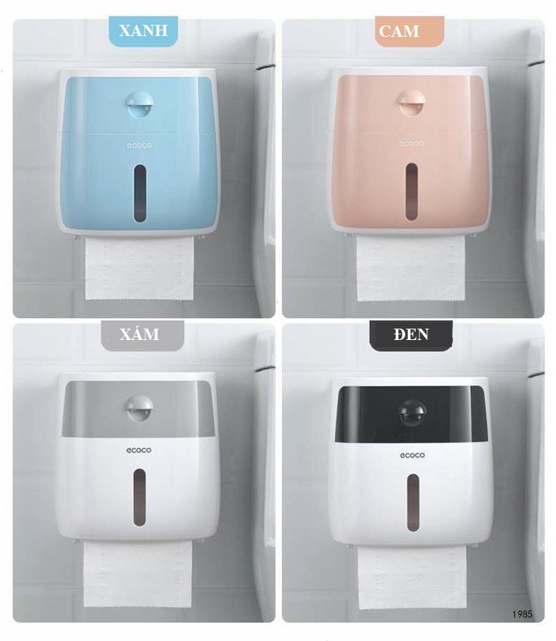 Hộp đựng giấy vệ sinh 2 tầng E1804 cao cấp treo tường Ecoco - trắng nắp xám