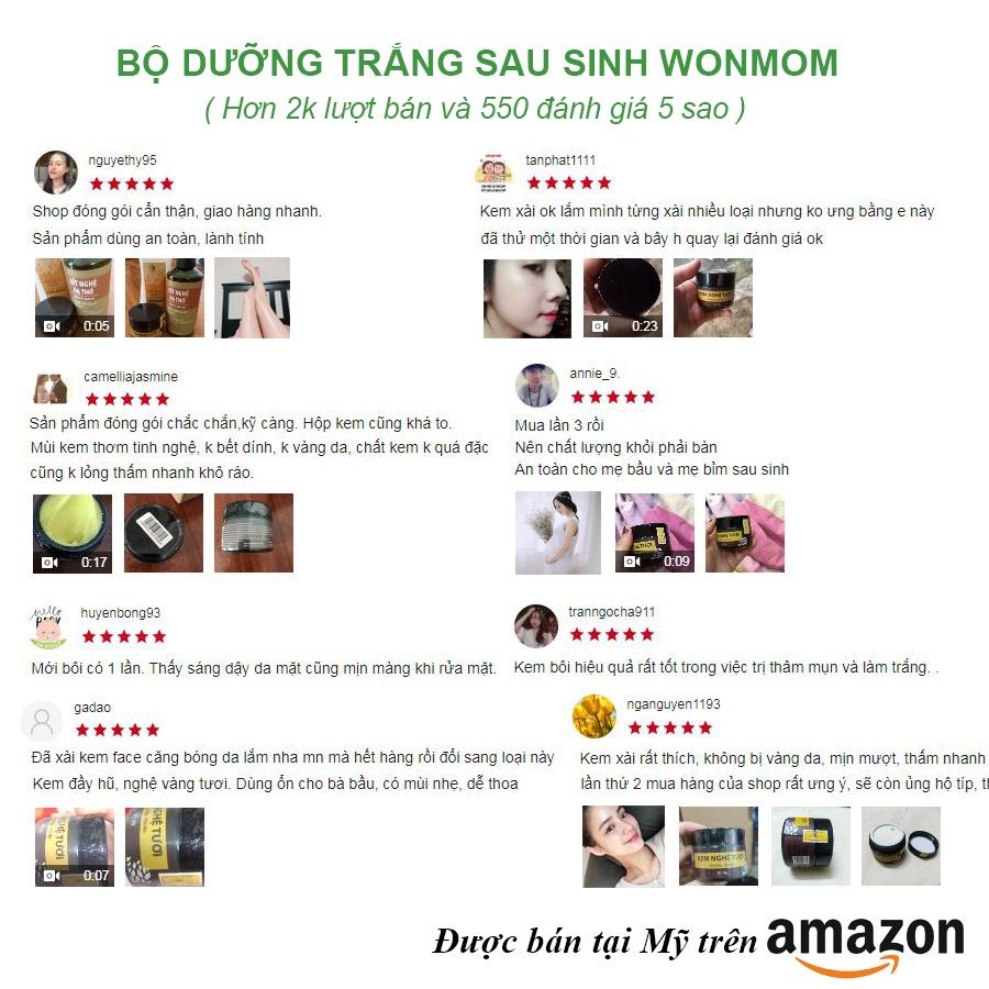 Bộ dưỡng trắng hồng da mặt và body sau sinh Wonmom ( Kem nghệ tươi + cốt nghệ + kem sữa nghệ )