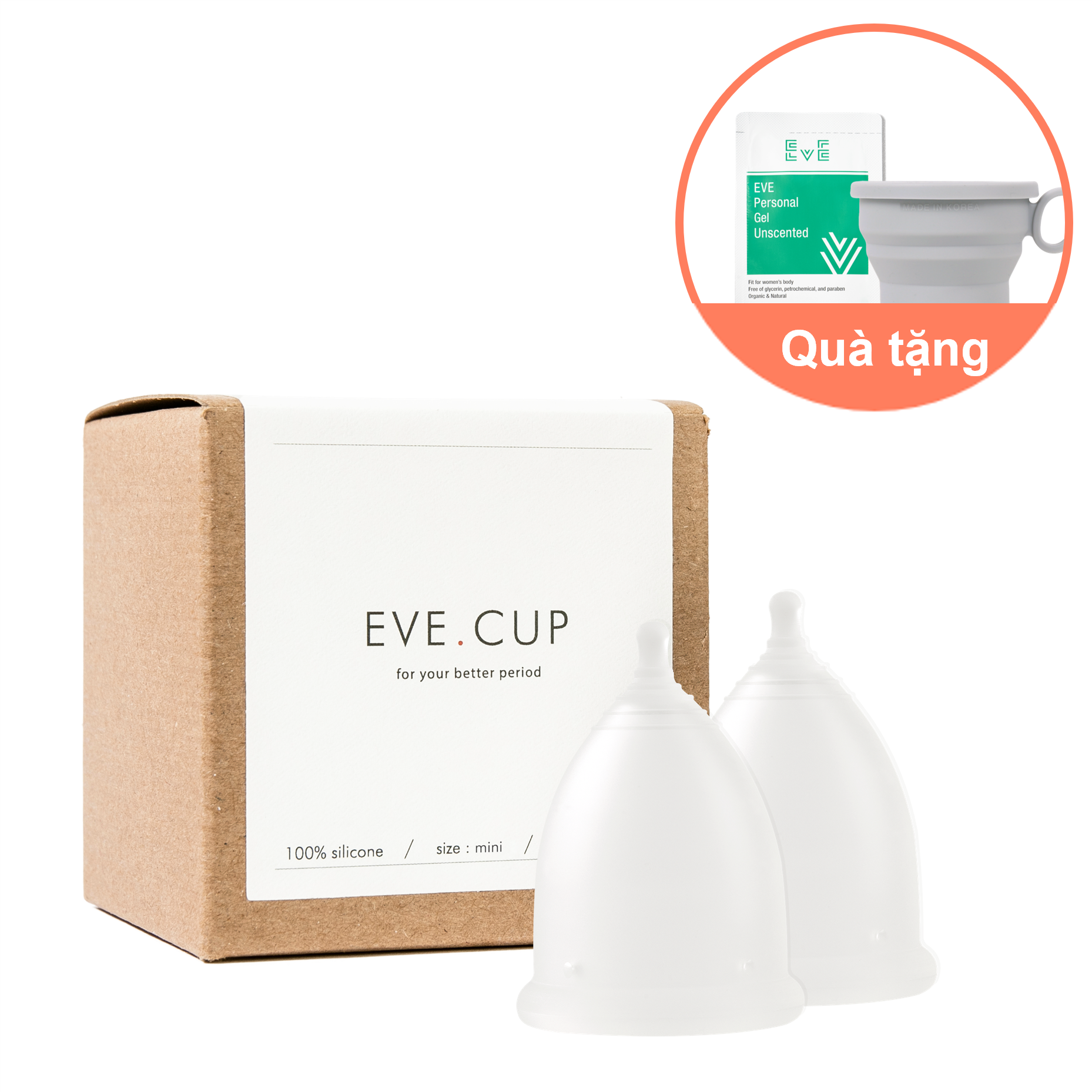 Bộ 2 cốc nguyệt san EVE Cup - Tặng kèm Cốc bảo quản và gel gói mini