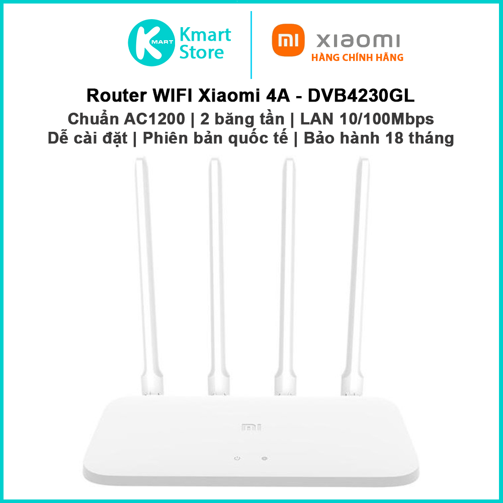 Bộ phát WIFI Xiaomi 4A - DVB4230GL | AC1200 băng tần kép | Lan 10/100Mbps | Dễ cài đặt | Bản quốc tế | Bảo hành 18 tháng | Hàng Chính Hãng