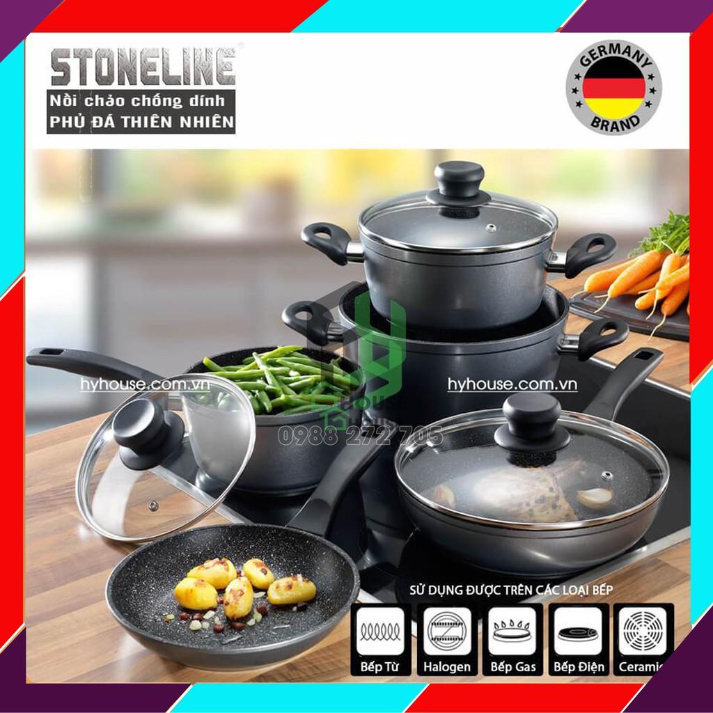Bộ nồi chảo chống dính dùng bếp từ phủ đá thiên nhiên STONELINE @6588 - 2 chảo, 3 nồi , 3 nắp