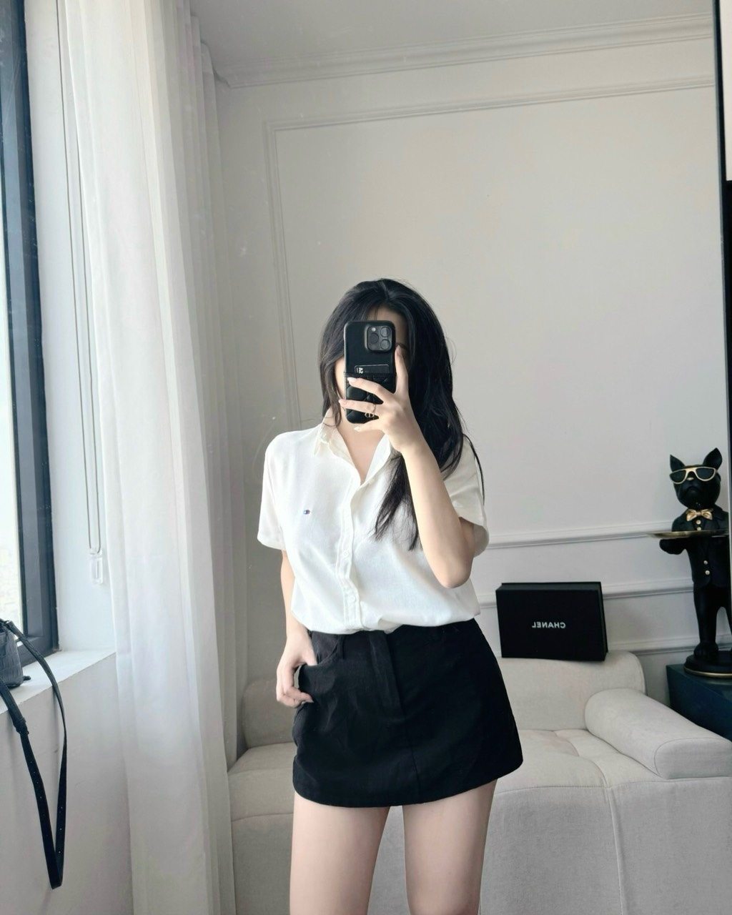 Áo sơ mi trắng form suông basic vải xuất siêu xinh size S M L