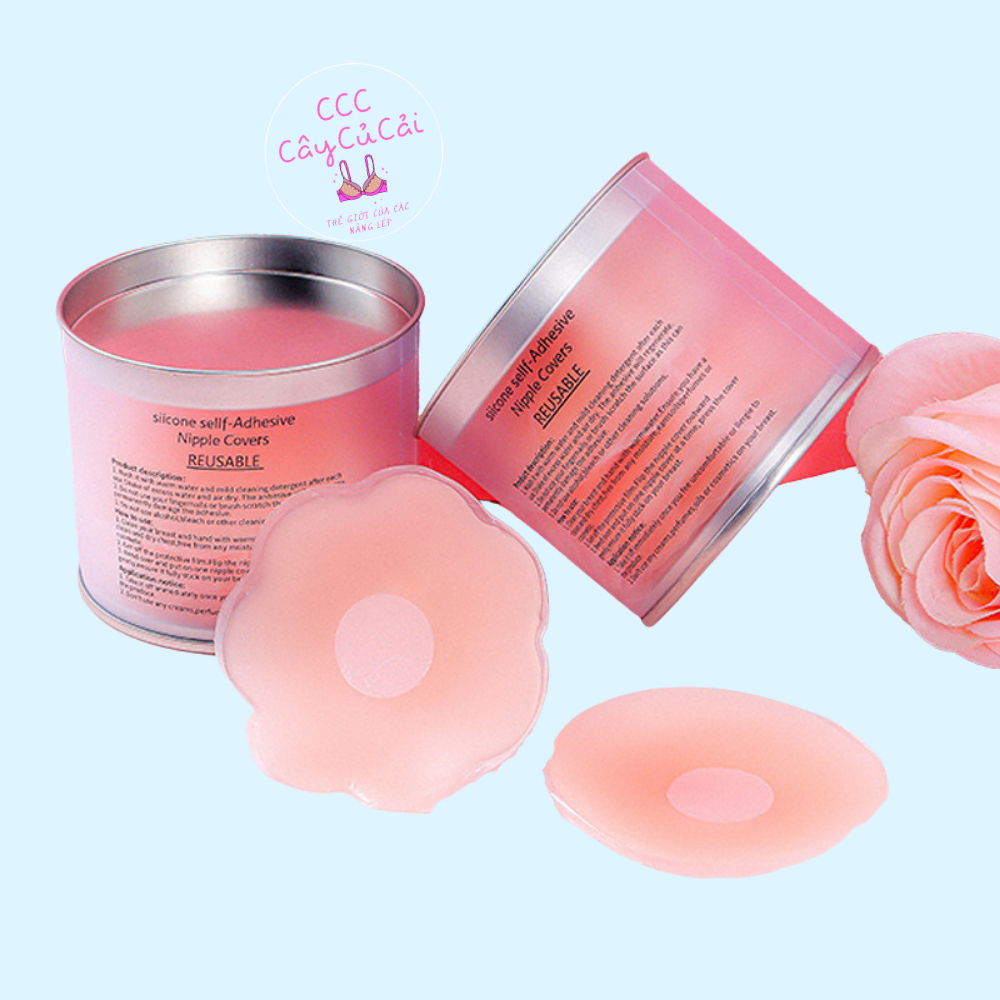 Hộp 5 cặp miếng dán đầu ti, miếng dán ngực silicon hình tròn hoặc hoa mai , hộp màu trắng thiết kế sang trọng -CCC003