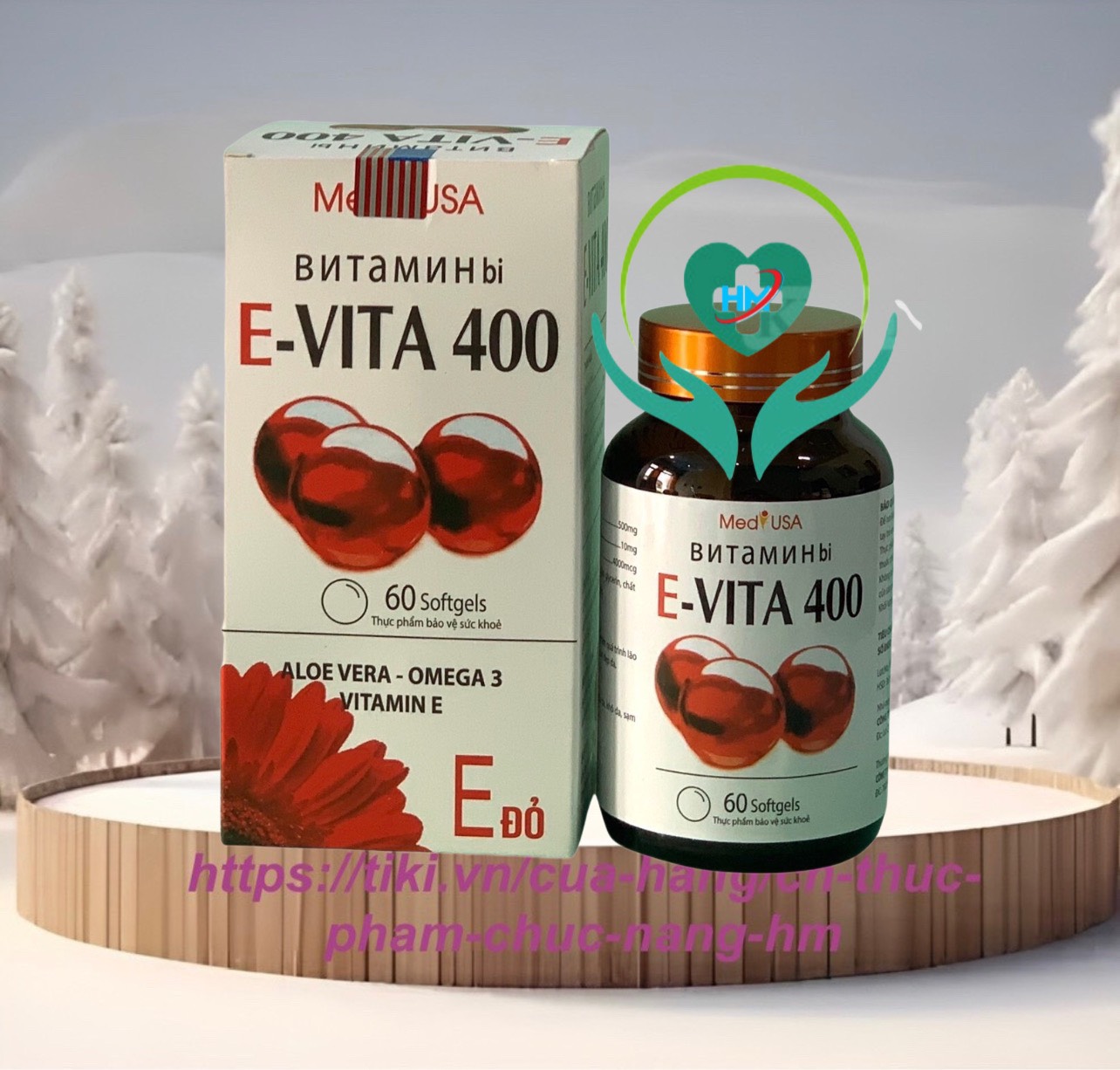 ￼Vitamin E Đỏ 400 vinaphar - Hộp 60 Viên -Hỗ trợ tăng độ đàn hồi cho da, giảm khô da, nhãn da, giúp làm đẹp da