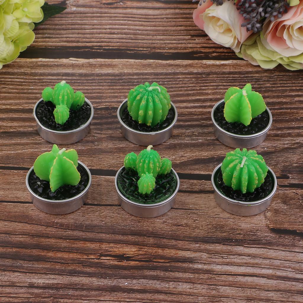6 Pieces Quality Cactus Tealight Candles Tea Light Candle Holder Unscented Paraffin Wax Candles Vivid Plant Decoration Candles