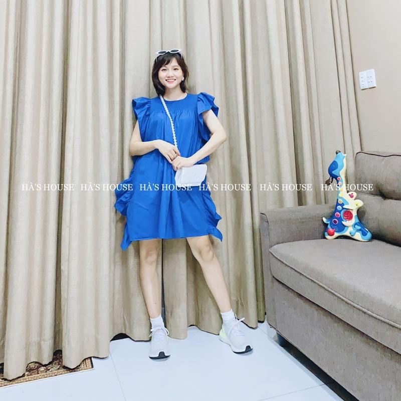 Đầm babydoll màu xanh tay cánh tiên