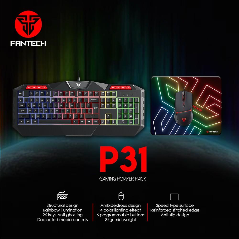Combo Bàn Phím + Chuột + Lót Chuột Gaming FANTECH P31 GAMING POWER PACK Phím LED Backlit Rainbow 26 Phím Anti Ghosting - Hàng chính hãng
