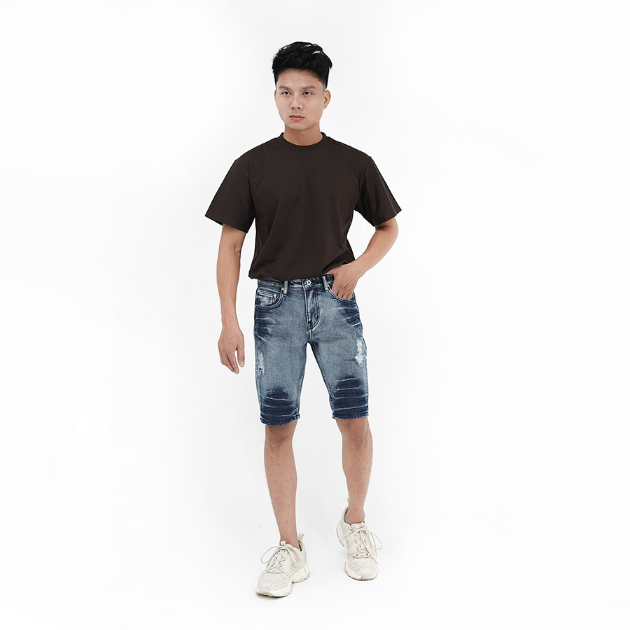 Quần Short Jeans Nam Cao Cấp HUNTER X-RAYS Form Slimfit Cotton màu Xanh Rách S42