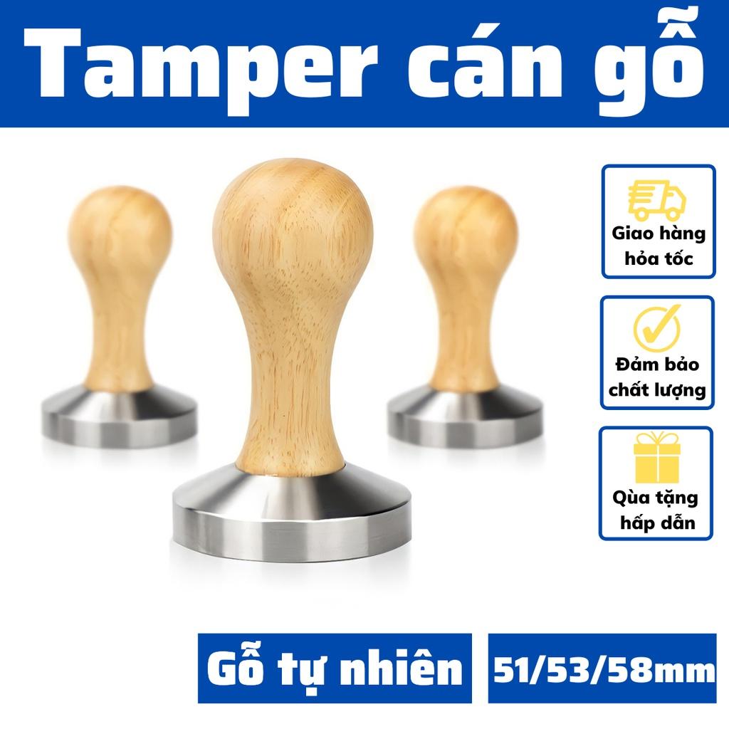 Tamper cán gỗ nén cà phê Espresso nhiều size 51 - 53 - 58 mm mặt inox 304 thiết kế trang nhã tinh tế và sang trọng