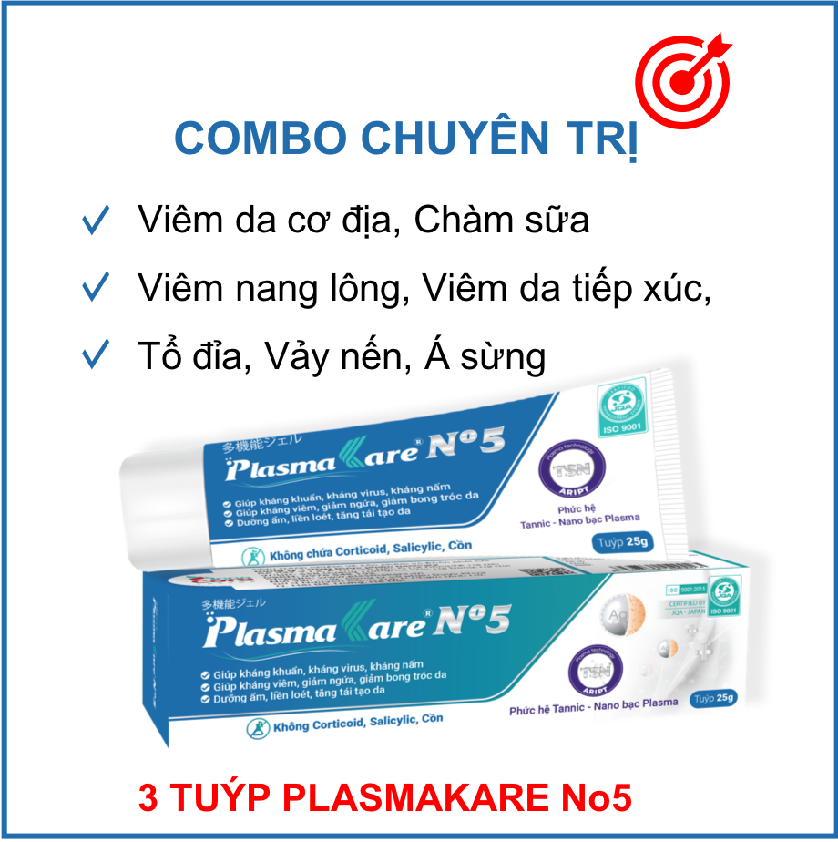 Combo 03 Gel siêu thấm PlasmaKare No5 giảm sưng ngứa, tái tạo da, chuyên sâu cho Viêm da cơ địa, viêm nang lông, viêm da dị ứng nấm da, nước ăn chân, mề đay, mẩn ngứa khi mang thai và sau sinh