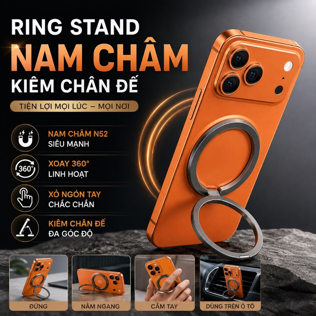 Giá đỡ vòng Ring Stand từ tính Magnetic N52 cho điện thoại iPhone 18 17 16 15 14 13 12 Hiệu HOTCASE Finger Ring - Kiêm Chân Đế Gập 180° – Xỏ Ngón Chống Rơi – Dựng Dọc Ngang – Siêu Mỏng - Hàng nhập khẩu