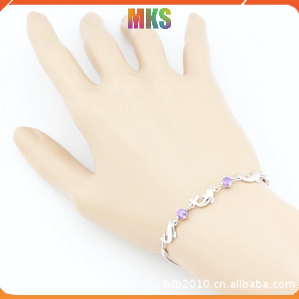 Lắc tay bạc nữ vòngtay nữ, trang sức nữ bạc ý S925 hoa tím xinh xắn phong cách Hàn Quốc
