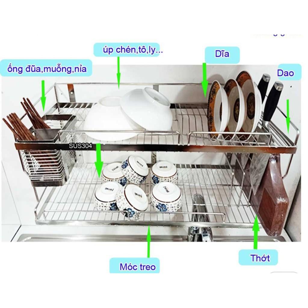 KỆ CHÉN 2 TẦNG INOX 304 CHUẨN KÍCH THƯỚC 80-28-40
