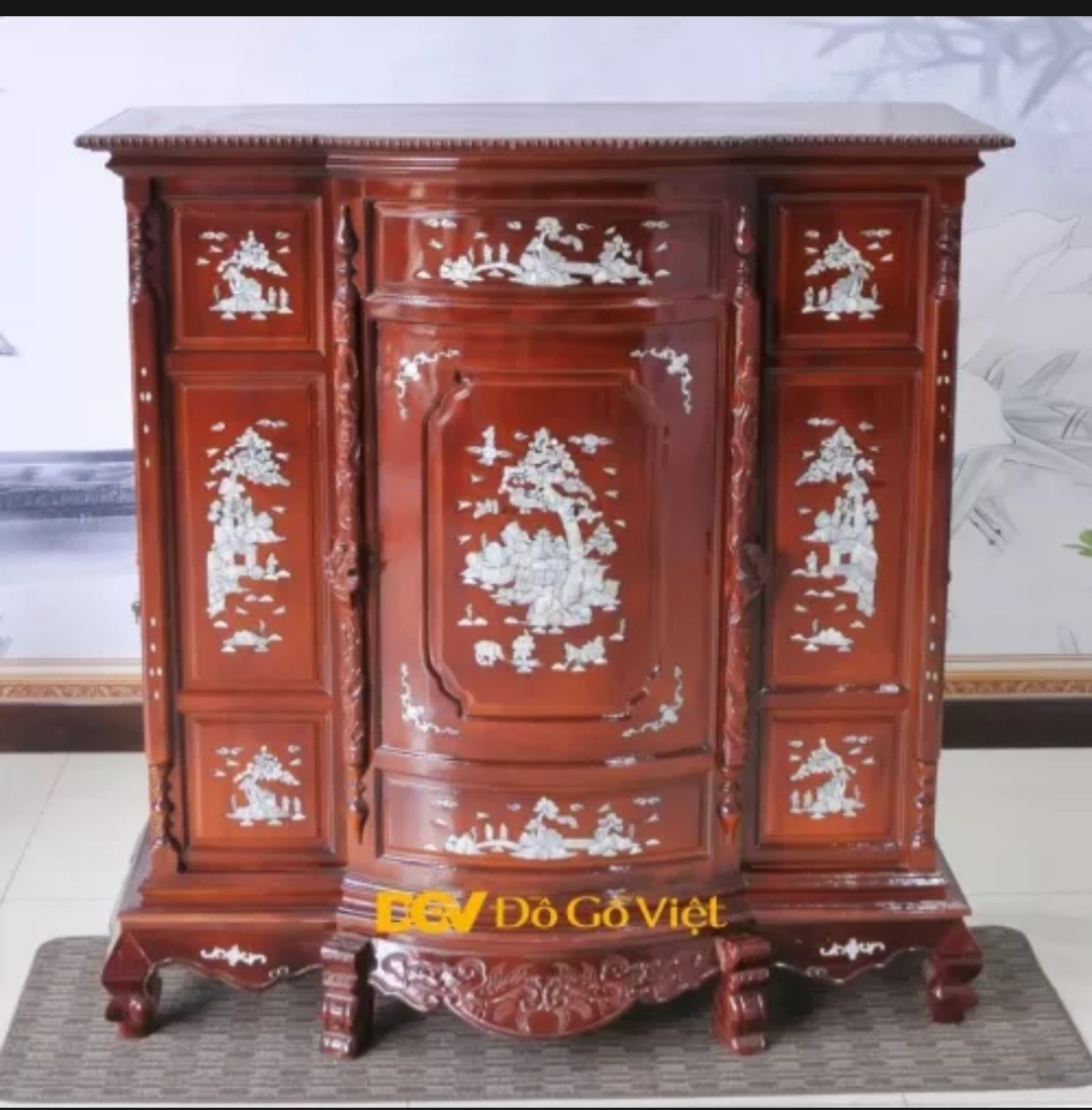 Tủ Thờ Gỗ Tràm Bụng Phệ,Tủ Thờ gia tiên gỗ tràm bông vàng ngang 1.27 cm