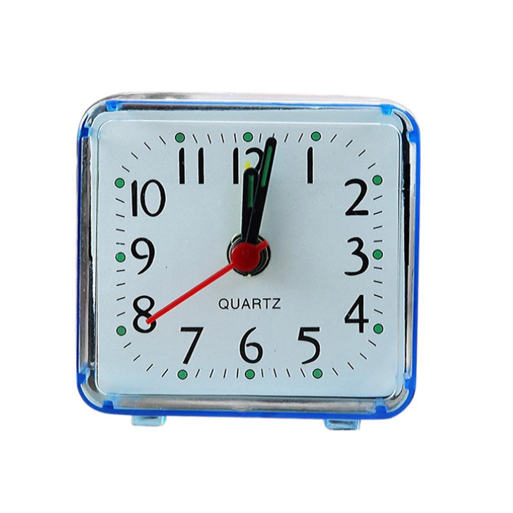 2X Mini Square Quartz Clock Travel Alarm Clock Bedroom Home Table Clock Blue
