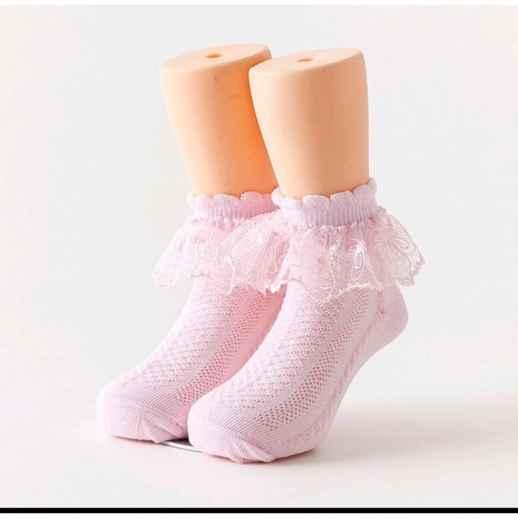 Tất Cho Bé Gái Thêu Rên 100% Cotton Chống Trơn Trượt Hàng Xuất Nhật Tất Trẻ Em Từ 0- 2 Tuổi