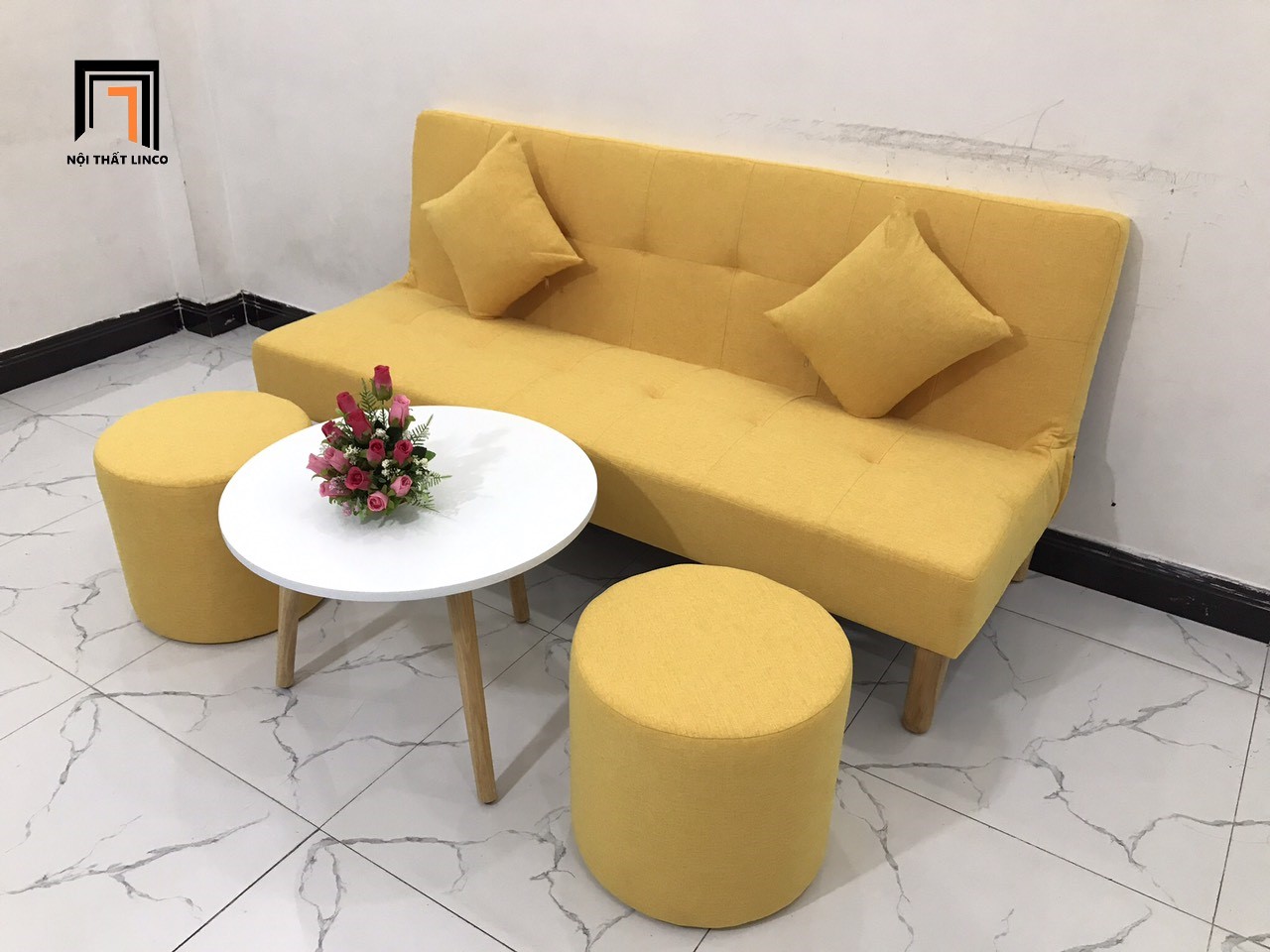 Bộ ghế sofa giường màu vàng nhiều kích cỡ